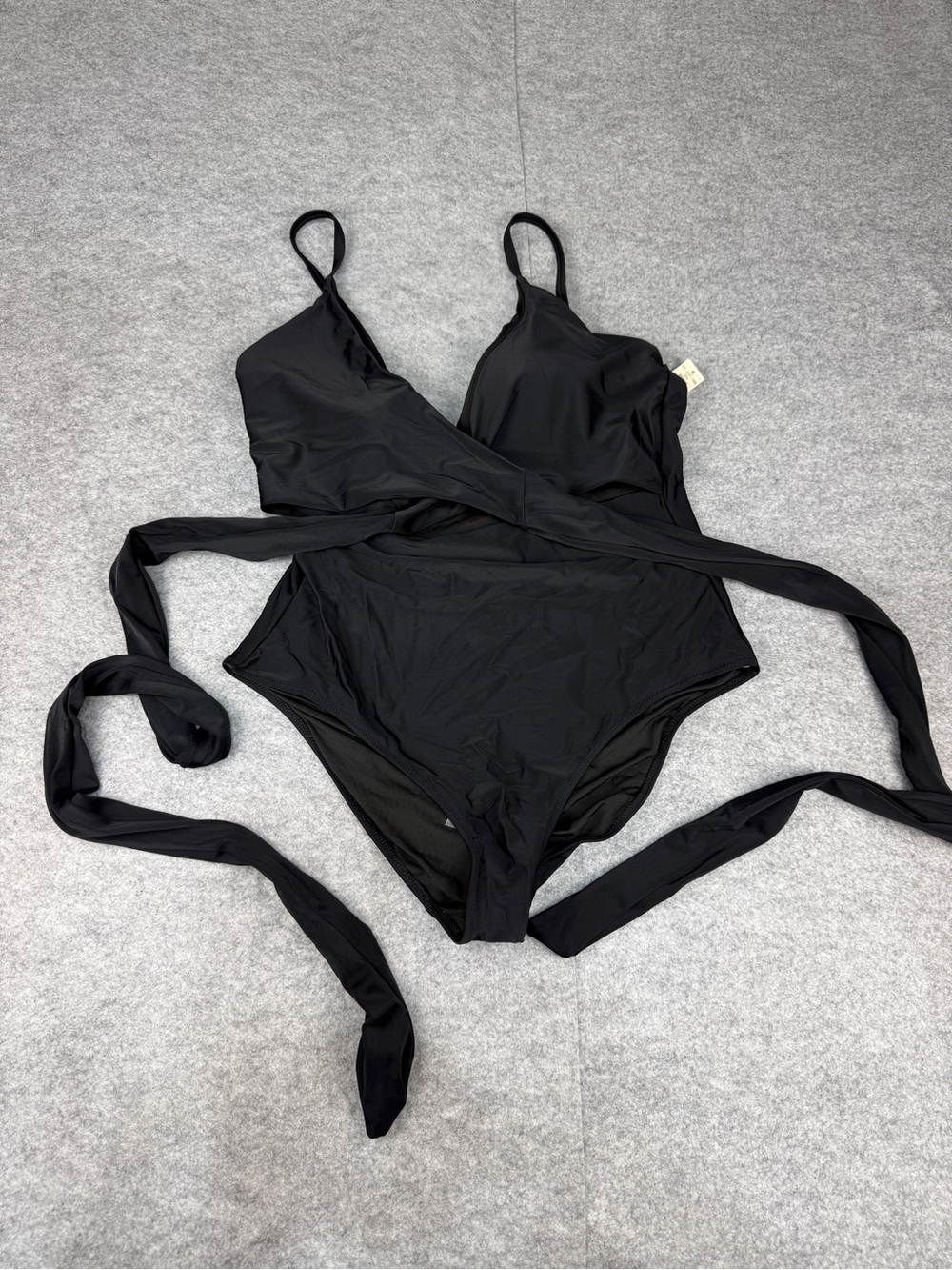 Tummy Control Aerie Black Wrap Tie Waist One Piece Swimsuit L NWT